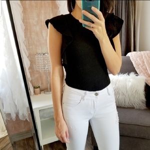 Black Ruffle Sleeve Bodysuit